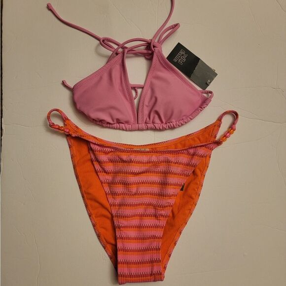 🆕️👙Wild Fable Thin Strap Medium Coverage Triangle Bikini Top, Sz Small - Pink - Picture 4 of 6